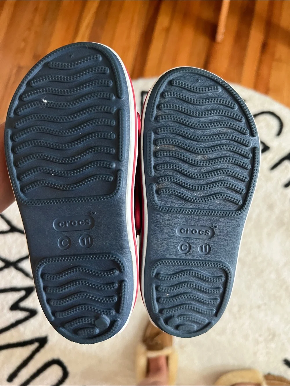 CROCS Kids Navy and Pink Hook-and-Loop Sandals